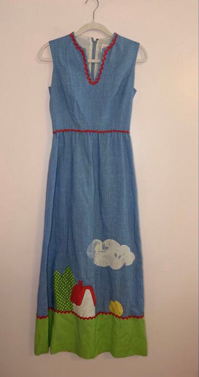 Elfriede for Mitch Robert Dresses & Skirts - VTG 70s Elfriede for Mitch Robert Whimsical Cottagecore Appliqué Maxi Dress Sz 8